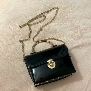 Patent black mini bad gold handle and chain